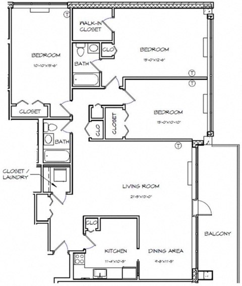 a floor plan of a house with bedrooms and a living room